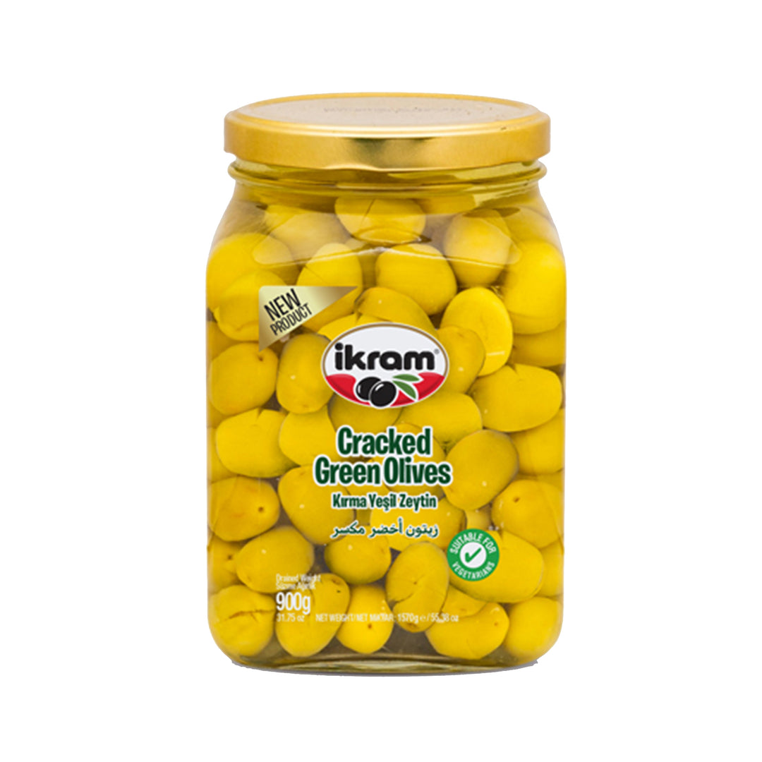 IKRAM GREEN OLIVES CRACKED 900G